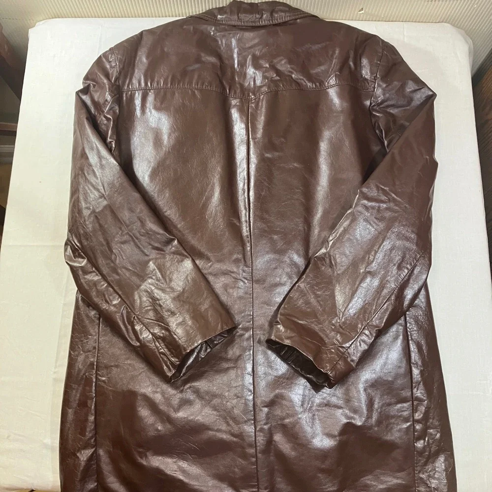 Vintage Sears The Leather Shop Brown Genuine Leather Coat Zip Out Fur Lining 42